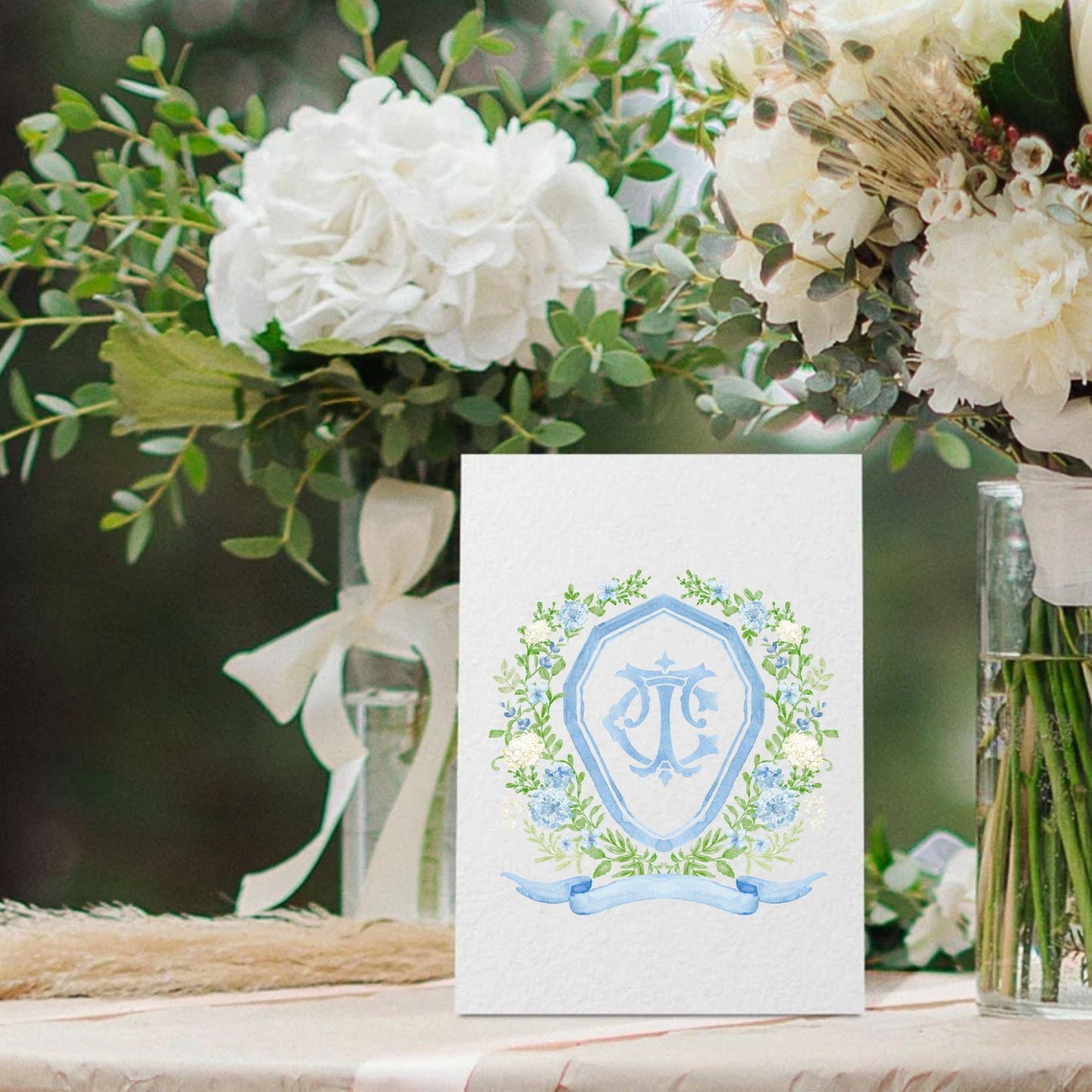Hydrangea Flower Wedding Crest - Monogram Crest - Hydrangea Floral Luxury Watercolor Wedding Crest - Romantic Wedding Crest- Boho Hydrangea