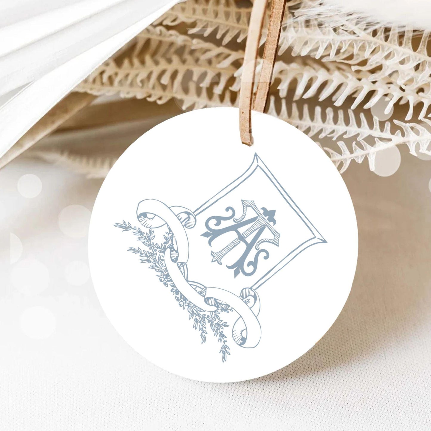 Vintage Blue Botanicals Flower Crest - Monogram Crest - Botanicals Floral Luxury Line art Wedding Crest - Romantic Wedding Crest