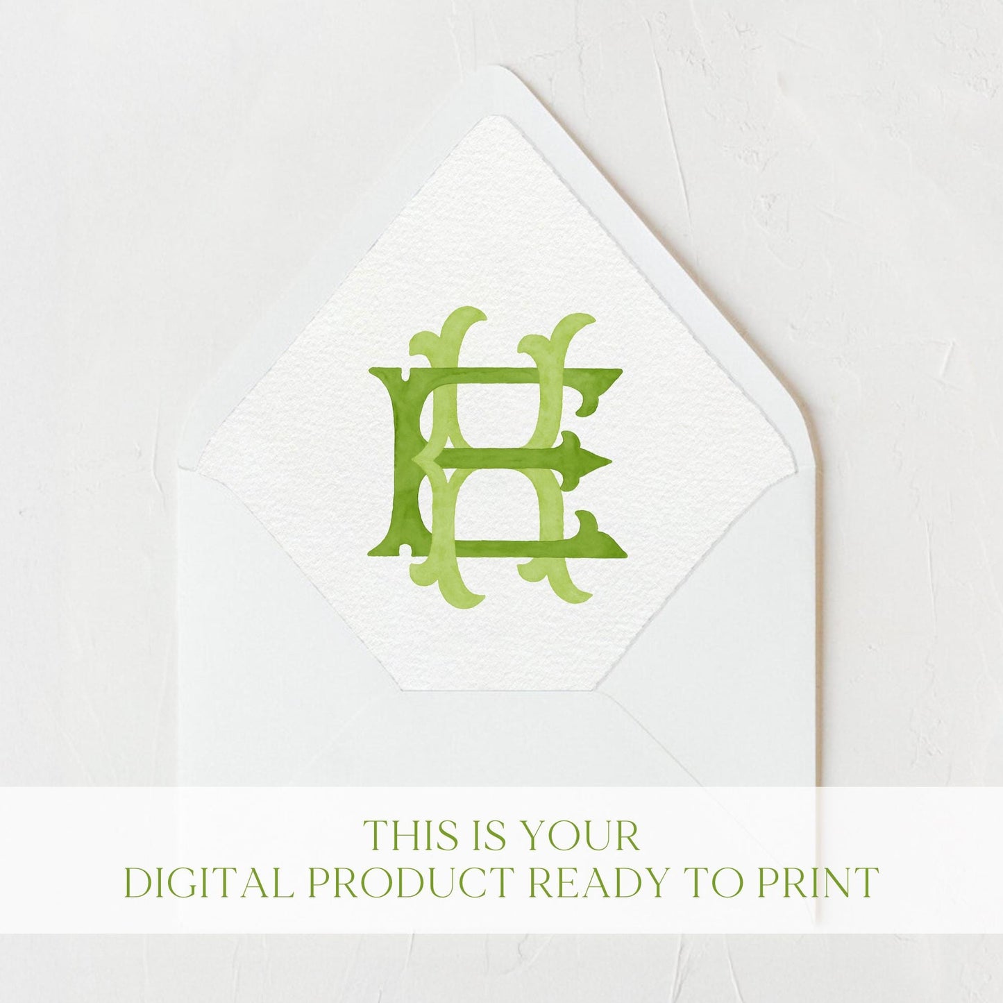 Watercolor Wedding Monogram EK – Classic KE Initial Crest (Digital Download)