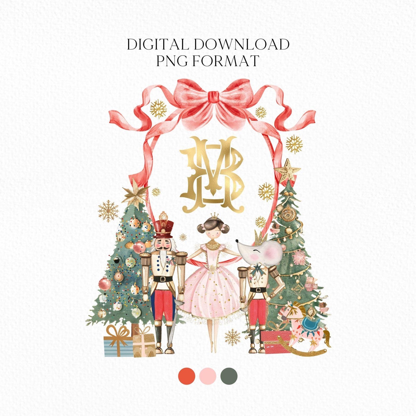 Nutcracker Christmas Crest - Monogram Crest - Christmas Watercolor Crest DIY - Luxury Watercolor Wedding Crest - Nutcracker Red Christmas