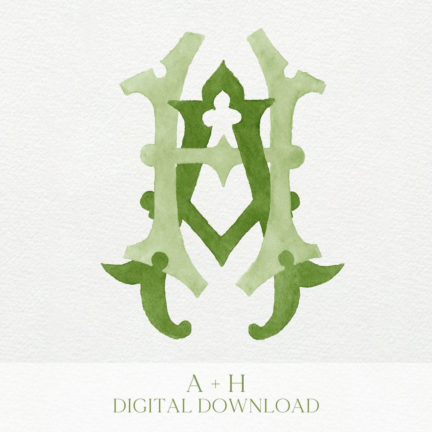 Watercolor Wedding Monogram AH - Classic Initial Crest (Digital Download)