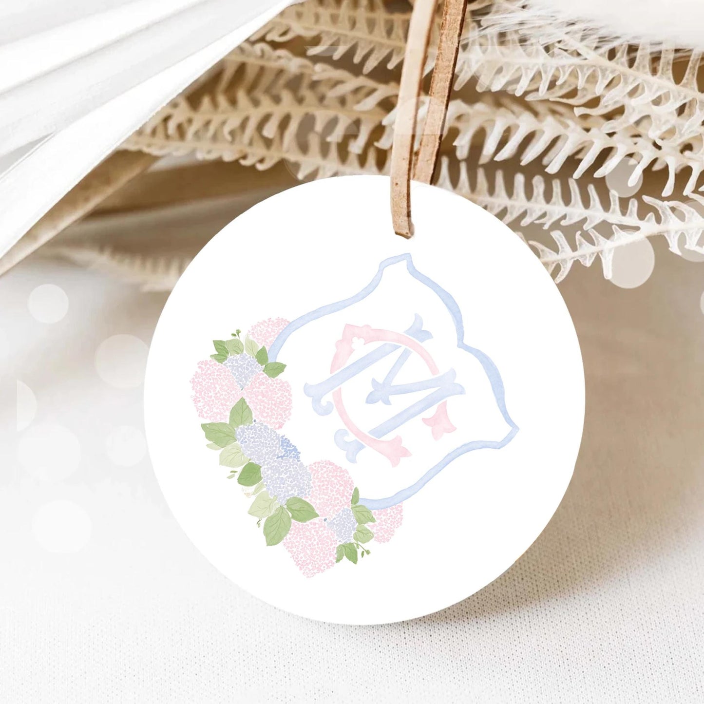 Pink Light Blue Hydrangea Flower Wedding Crest - Monogram Crest - Blue Hydrangea Floral Watercolor Wedding Crest - Romantic Wedding Crest