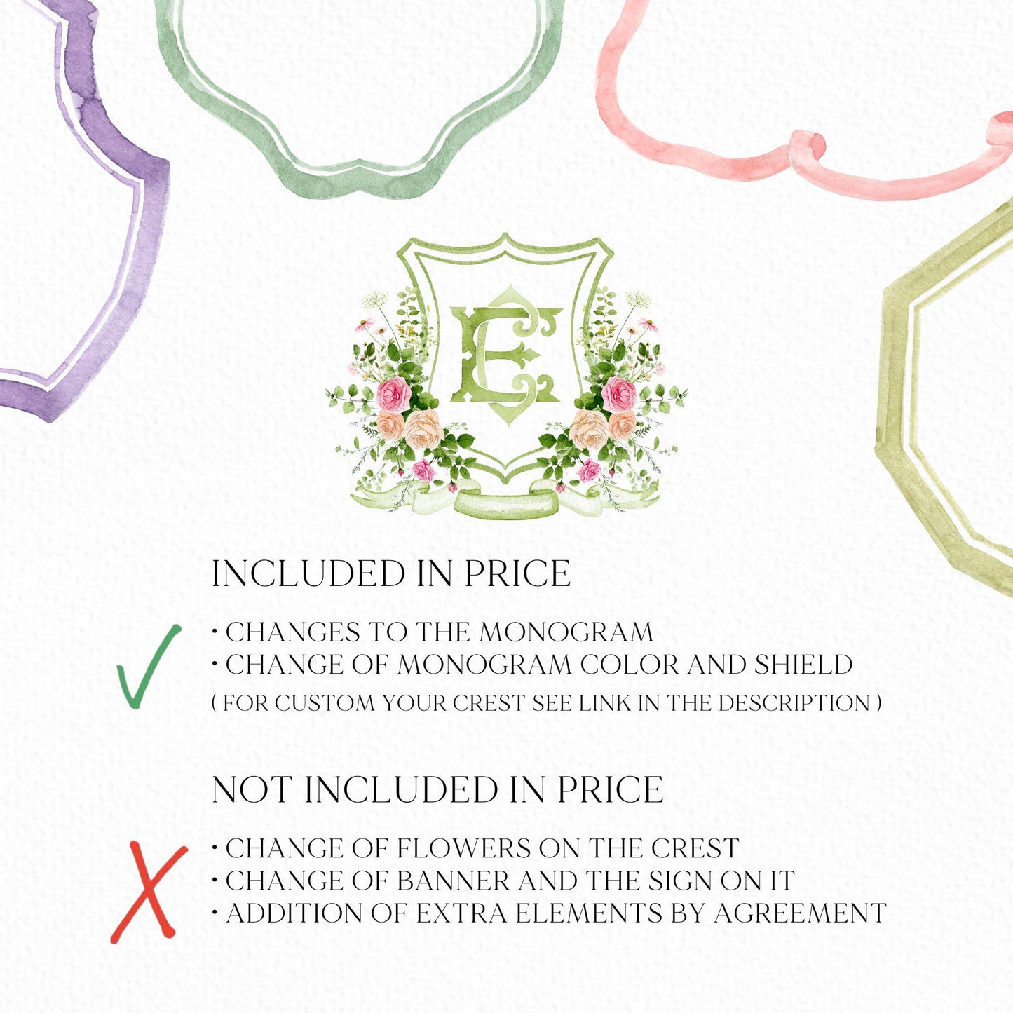 Blush Roses Soft Petals Flower Wedding Crest - Monogram Crest - Watercolor Rose Floral Watercolor Wedding Crest - Romantic Wedding Crest