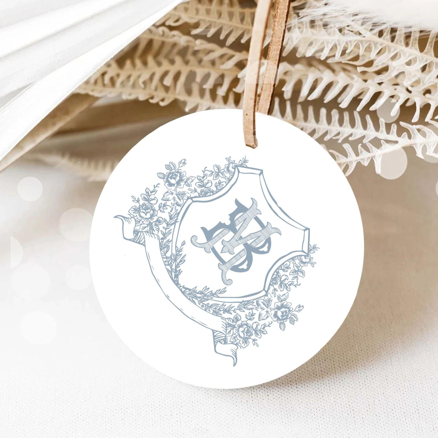 Vintage Blue Botanicals Flower Crest - Monogram Crest - Botanicals Floral Luxury Line art Wedding Crest - Romantic Wedding Crest