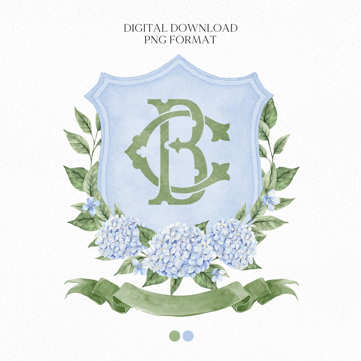 Hydrangea Flower Wedding Crest - Monogram Crest - Hydrangea Floral Luxury Watercolor Wedding Crest - Romantic Wedding Crest- Boho Hydrangea