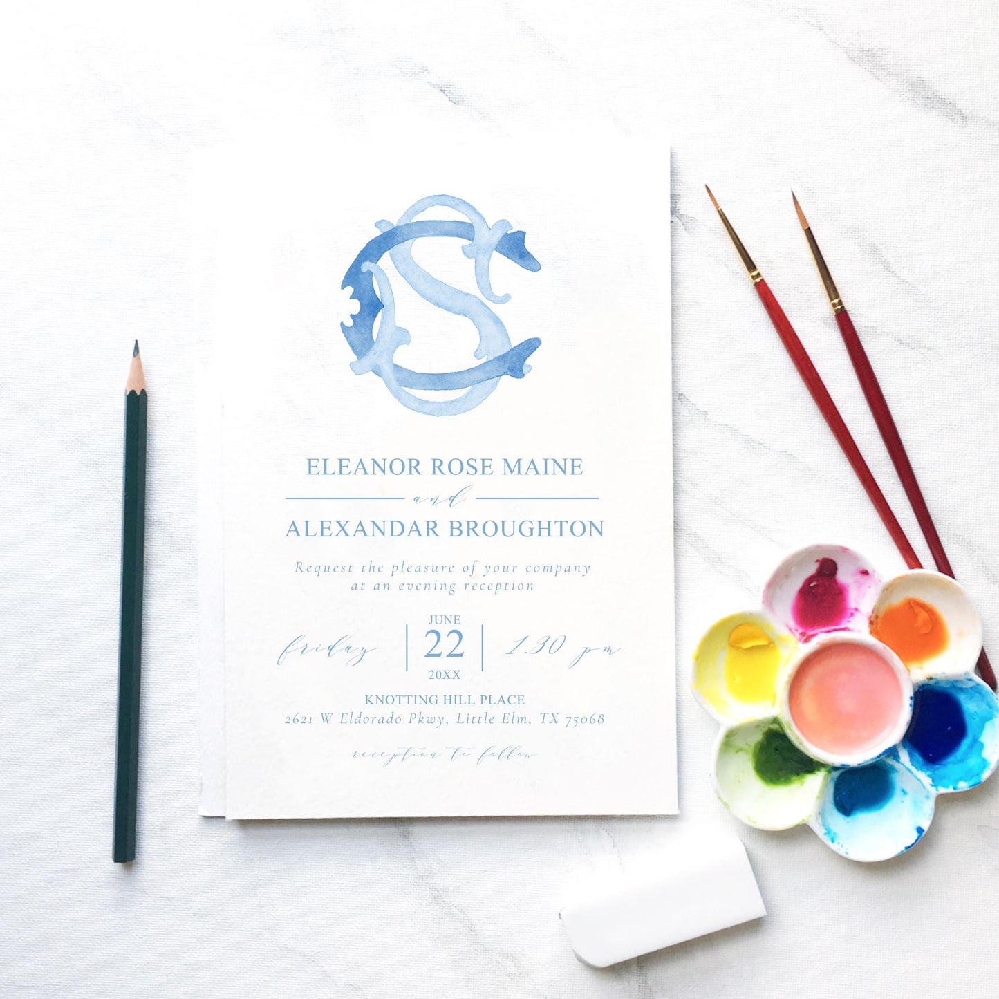 Watercolor Wedding Monogram CS - Classic Letter (Digital Download)