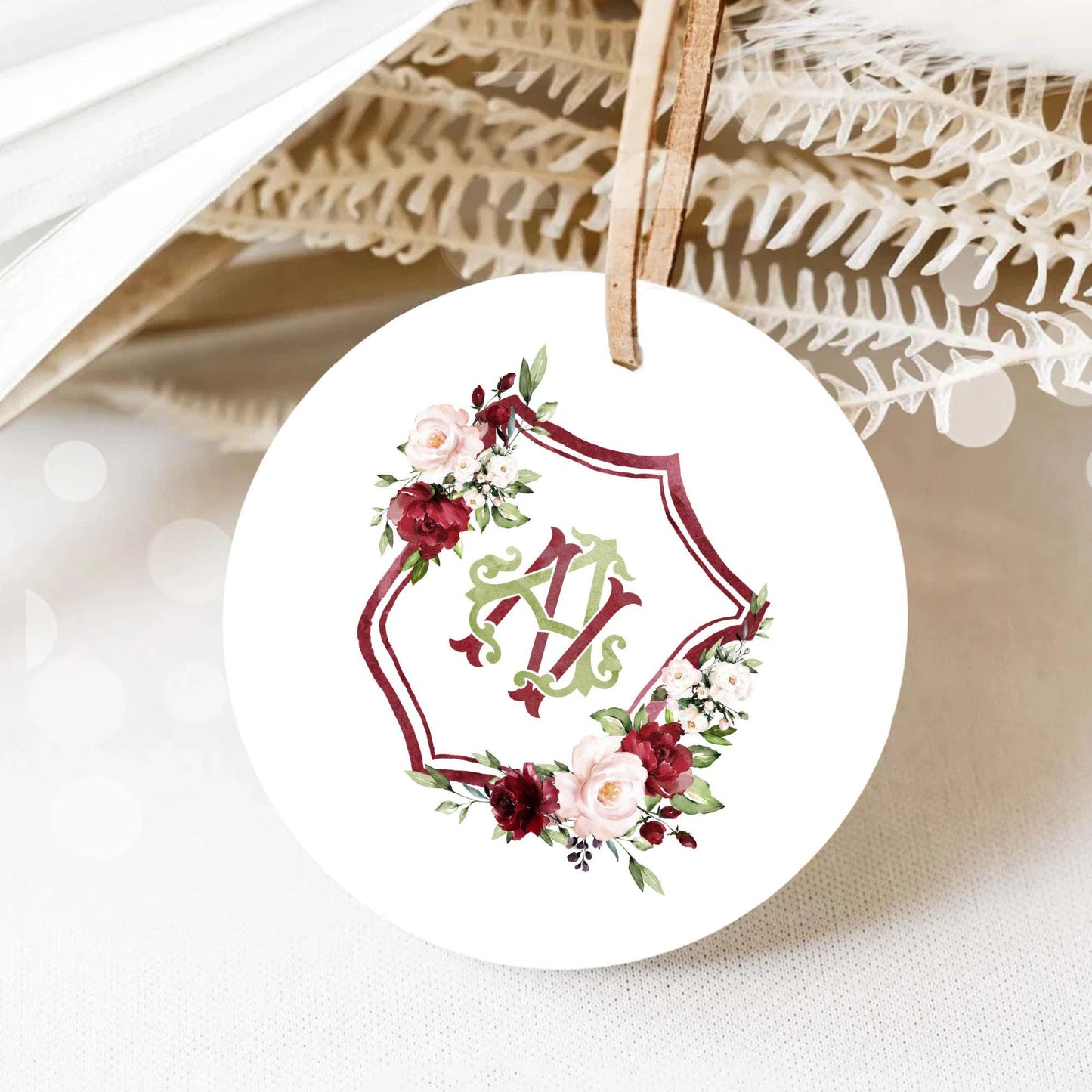 Marsala & Blush Pink Floral Rustic Greenery Flower Wedding Crest - Monogram Crest - Floral Watercolor Wedding Crest - Romantic Wedding Crest