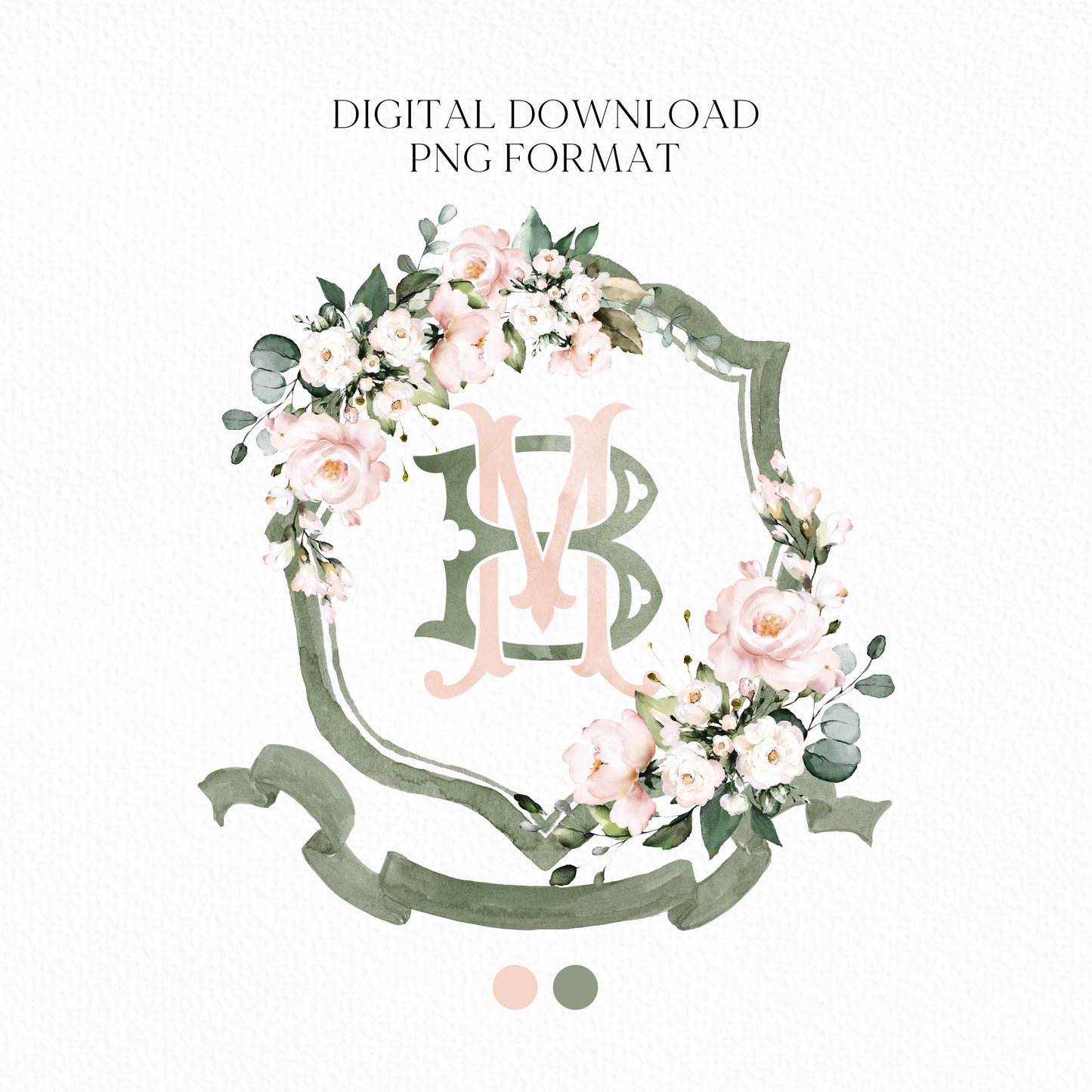 Blush Pink Roses Flower Wedding Crest - Monogram Crest - Pink Floral Luxury Watercolor Wedding Crest - Romantic Wedding Crest - Boho Roses