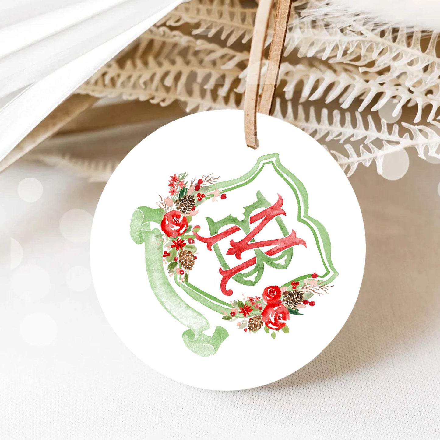 Custom Monogram Christmas Wedding Crest - Rose Hips Floral Watercolor - Winter Christmas Watercolors Crests