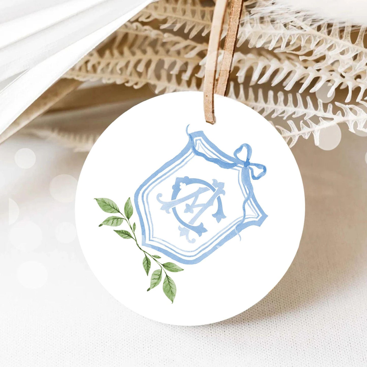 Watercolor Classic Eucalyptus Ribbon Flower Wedding Crest - Monogram Crest -  Luxury Watercolor Wedding Crest - Romantic Wedding Crest