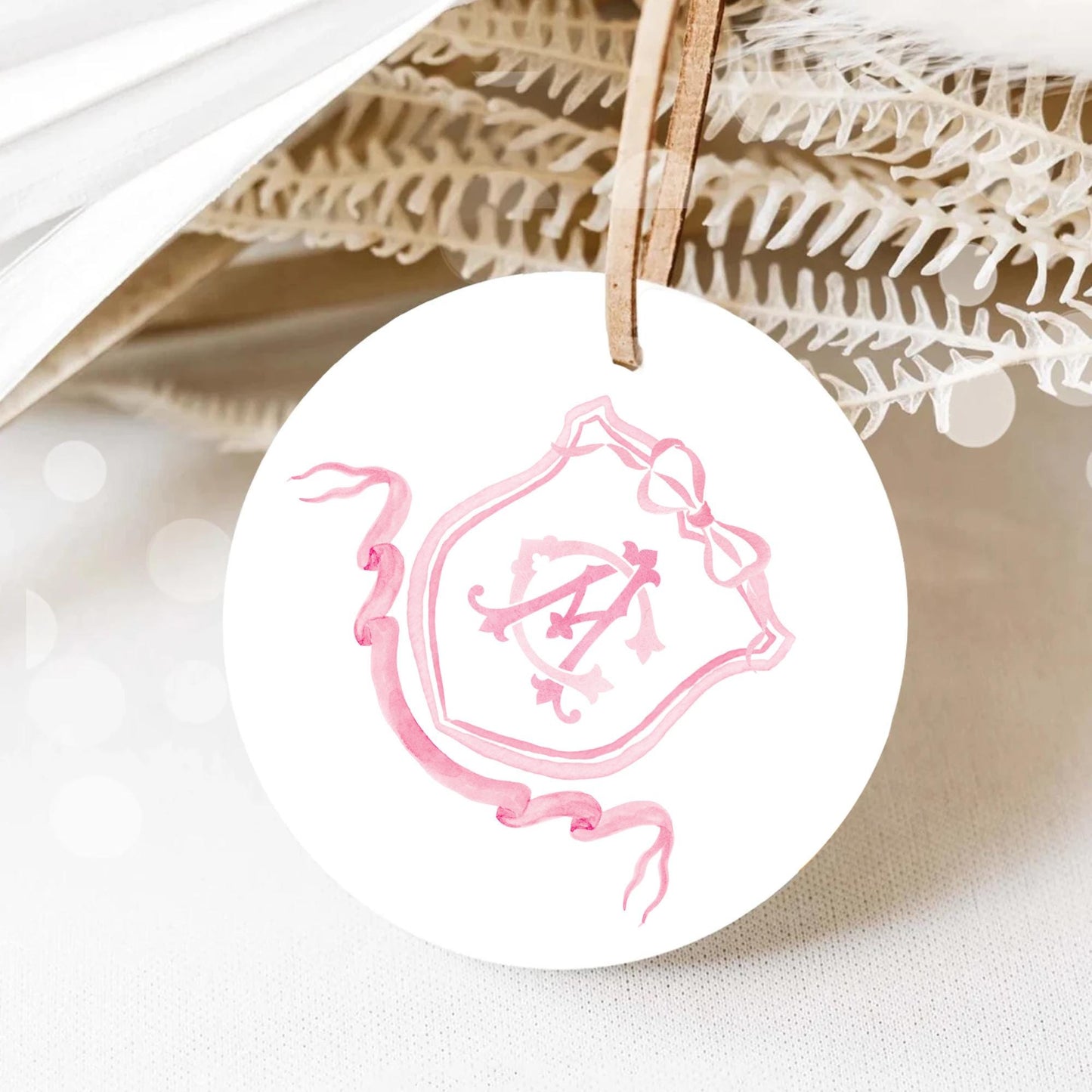 Pink Coquette Ribbon Bow Crest Wedding Crest - Monogram Crest - Pink Ribbon Bow Watercolor Wedding Crest Romantic Wedding Crest