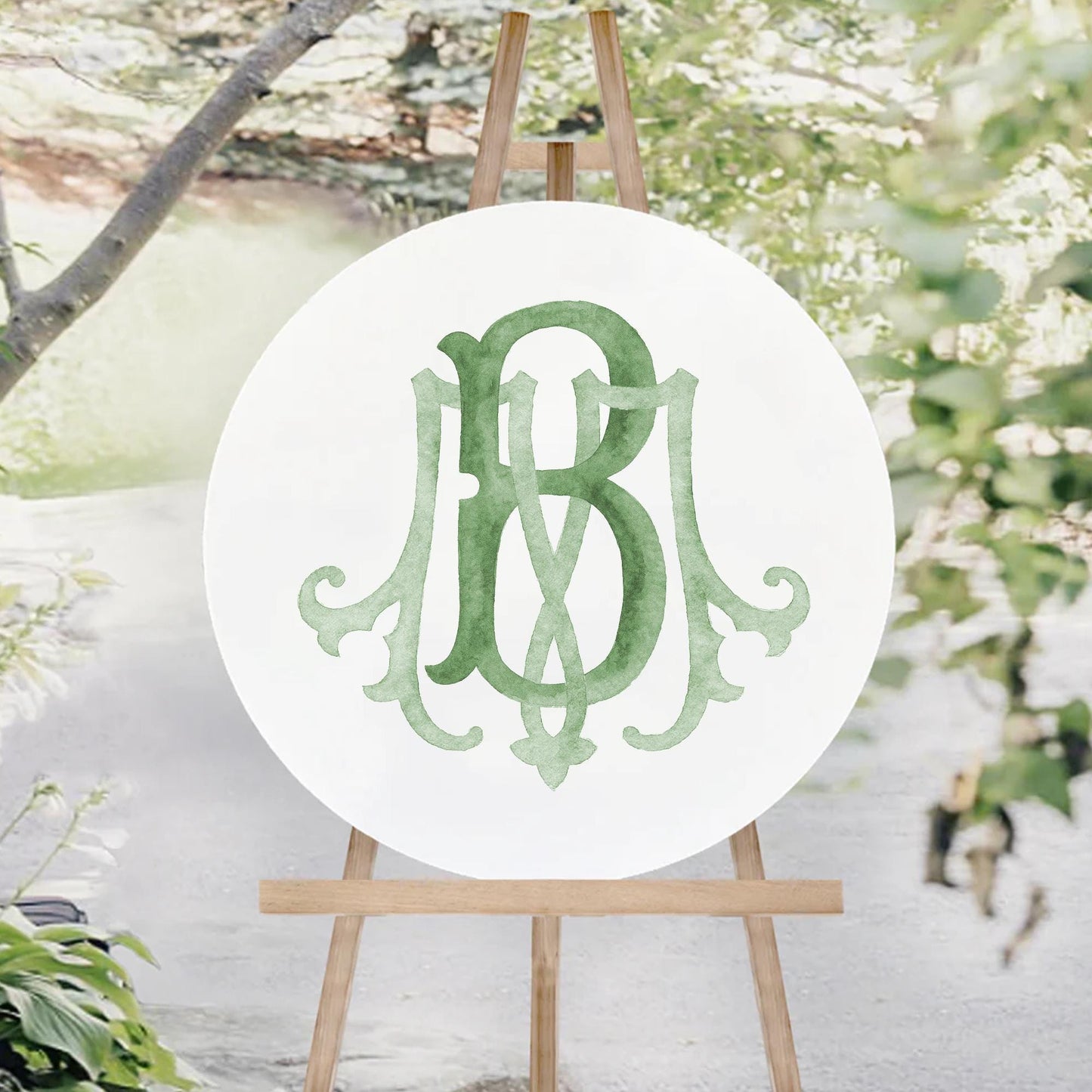 Watercolor Wedding Monogram – Classic MB Letter Crest (Digital Download)