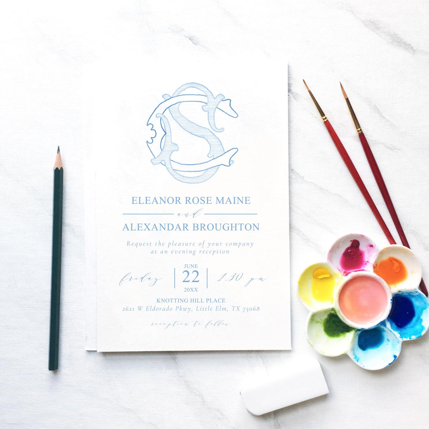 Watercolor Wedding Monogram – CS Interlocking Design (Digital Download)