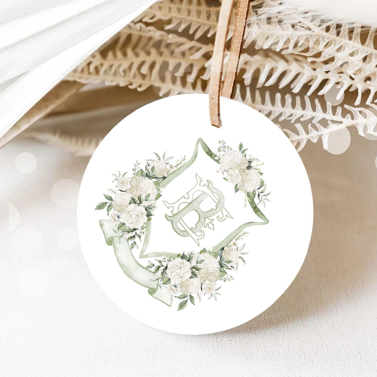 Hydrangea White Rose Greenery Flower Wedding Crest - Monogram Crest - Hydrangea White Floral Watercolor Wedding Crest Romantic Wedding Crest