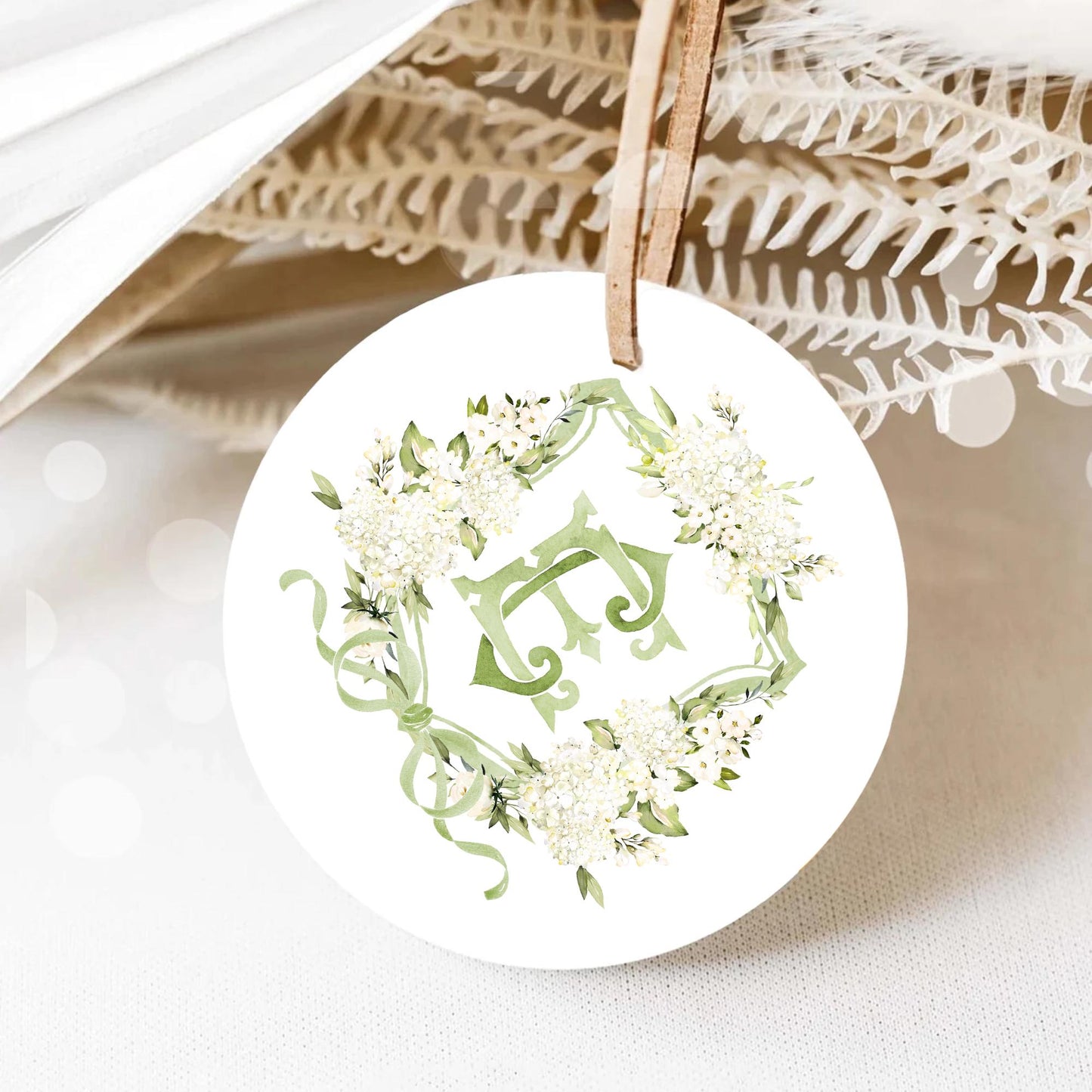 White Hydrangea Flower Greenery Wedding Crest - Monogram Crest - Hydrangea Floral Luxury Watercolor Wedding Crest - Romantic Wedding Crest