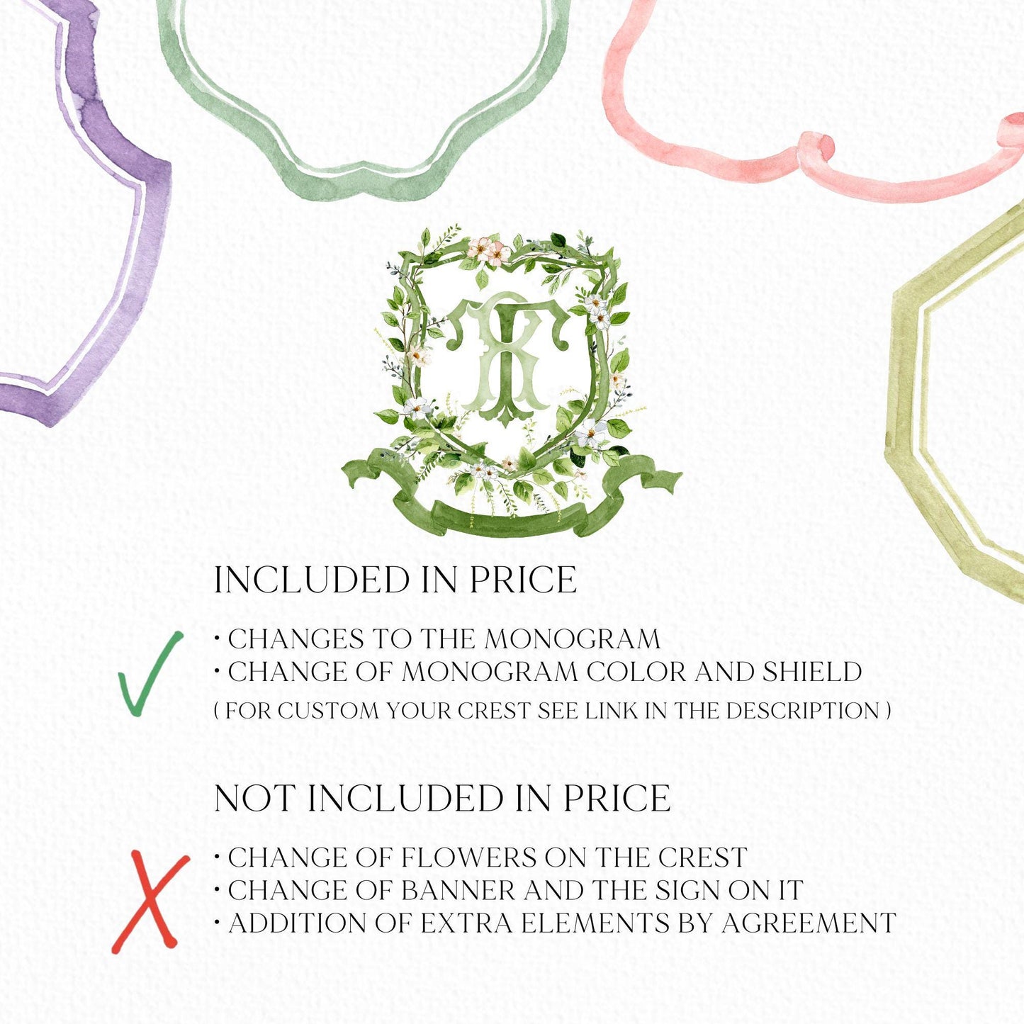Romantic Garden Flower Wedding Crest - Monogram Crest - Watercolor Colorful Spring Floral Watercolor Wedding Crest - Romantic Wedding Crest