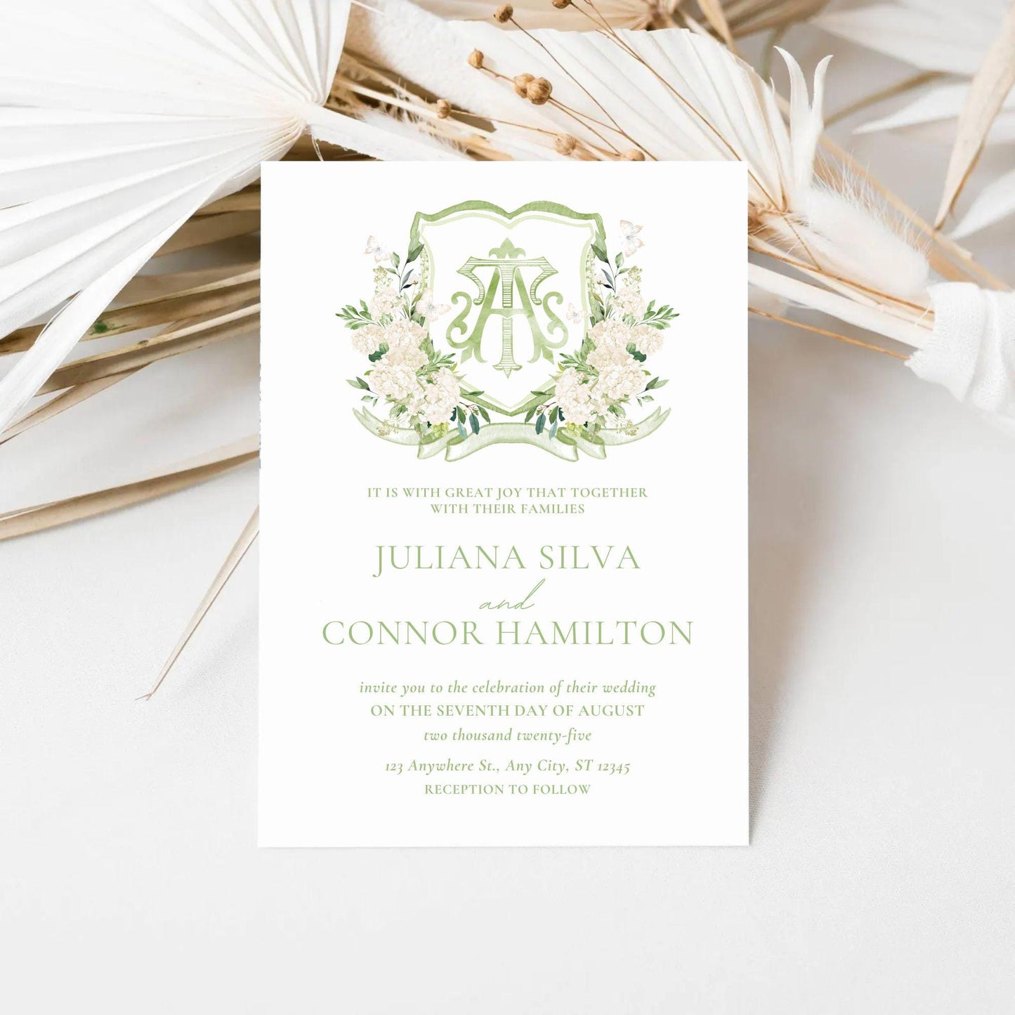 White Hydrangea Flower Wedding Crest - Monogram Crest - Hydrangea Floral Watercolor Wedding Crest - Romantic Wedding Crest - Boho Hydrangea