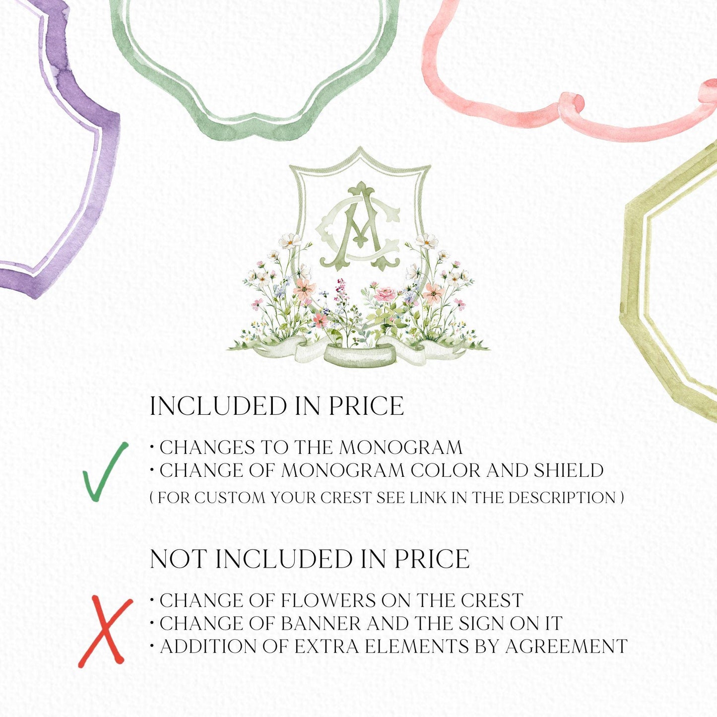 Wildflower Garden Flower Wedding Crest - Monogram Crest - Colorful Spring Floral Watercolor Wedding Crest - Romantic Wedding Crest