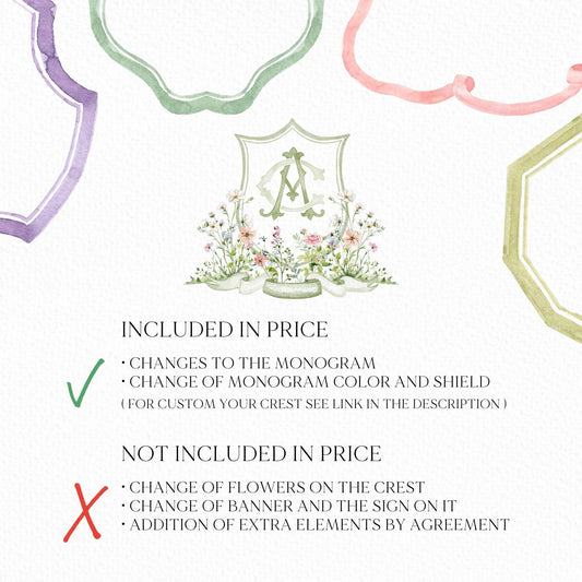 Wildflower Garden Flower Wedding Crest - Monogram Crest - Colorful Spring Floral Watercolor Wedding Crest - Romantic Wedding Crest