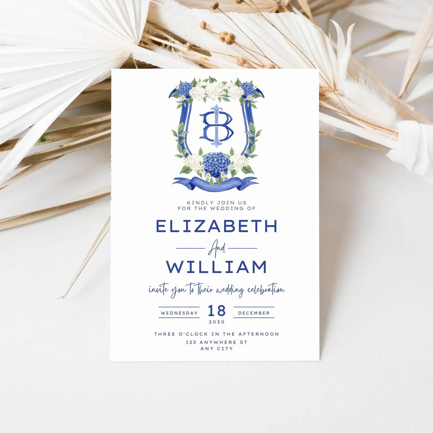 Hydrangea Flower Wedding Crest - Monogram Crest - Hydrangea Floral Luxury Watercolor Wedding Crest - Romantic Wedding Crest- Boho Hydrangea