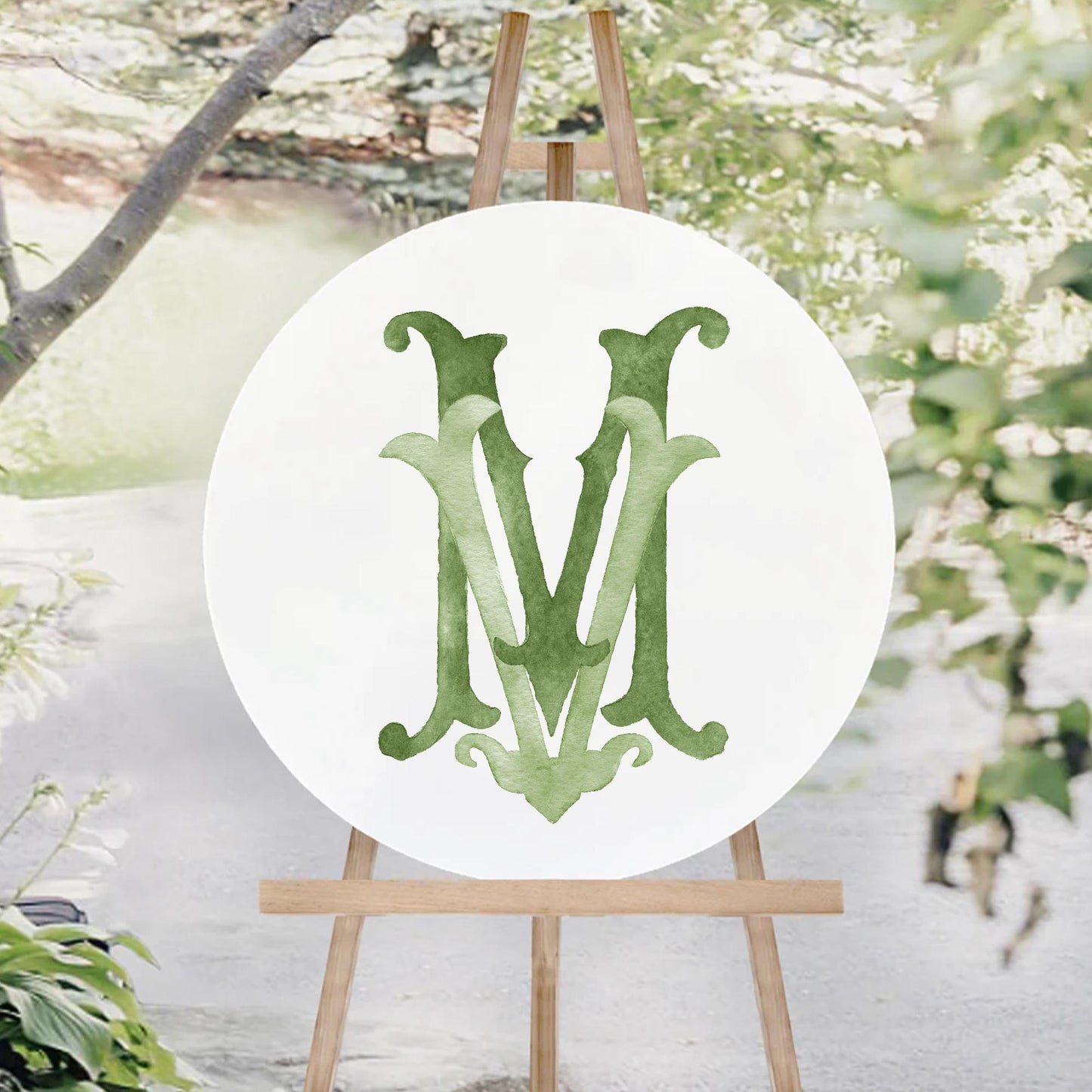 Watercolor Wedding Monogram MV – Classic Initial Crest (Digital Download)