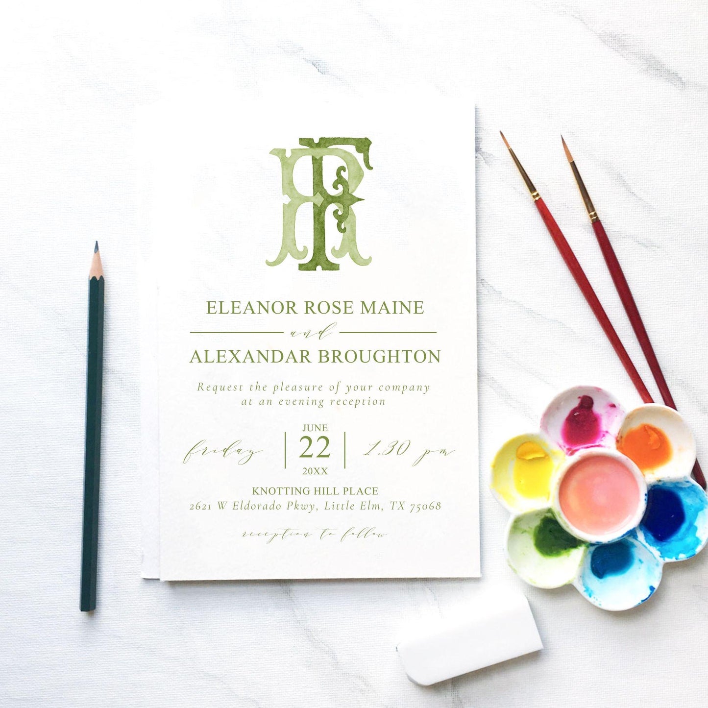 Watercolor Wedding Monogram – Classic FR Initial Crest (Digital Download)