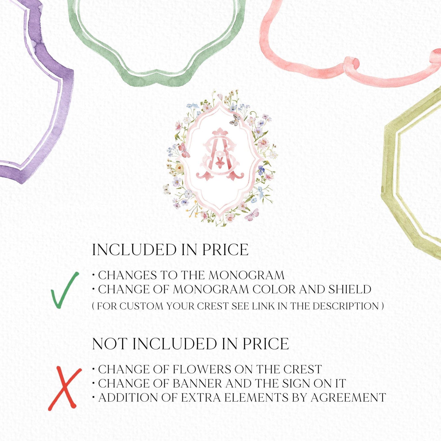 Isabella WildFlower Wedding Crest - Monogram Crest - WildFlower Floral Luxury Watercolor Wedding Crest - Romantic Wedding Crest - WildFlower