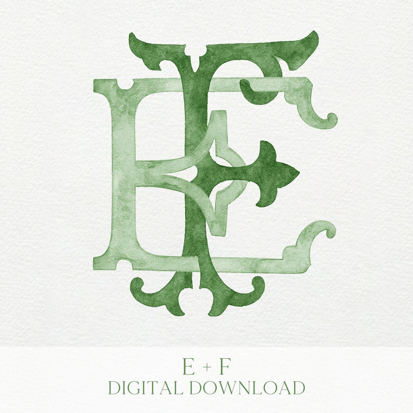 Watercolor Wedding Monogram EF – Classic Initial Design (Digital Download)