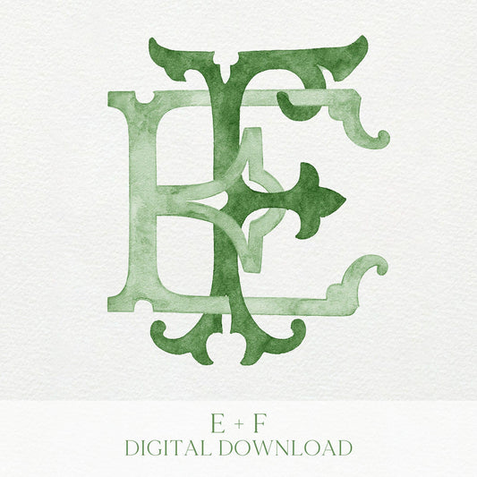 Watercolor Wedding Monogram EF – Classic Initial Design (Digital Download)
