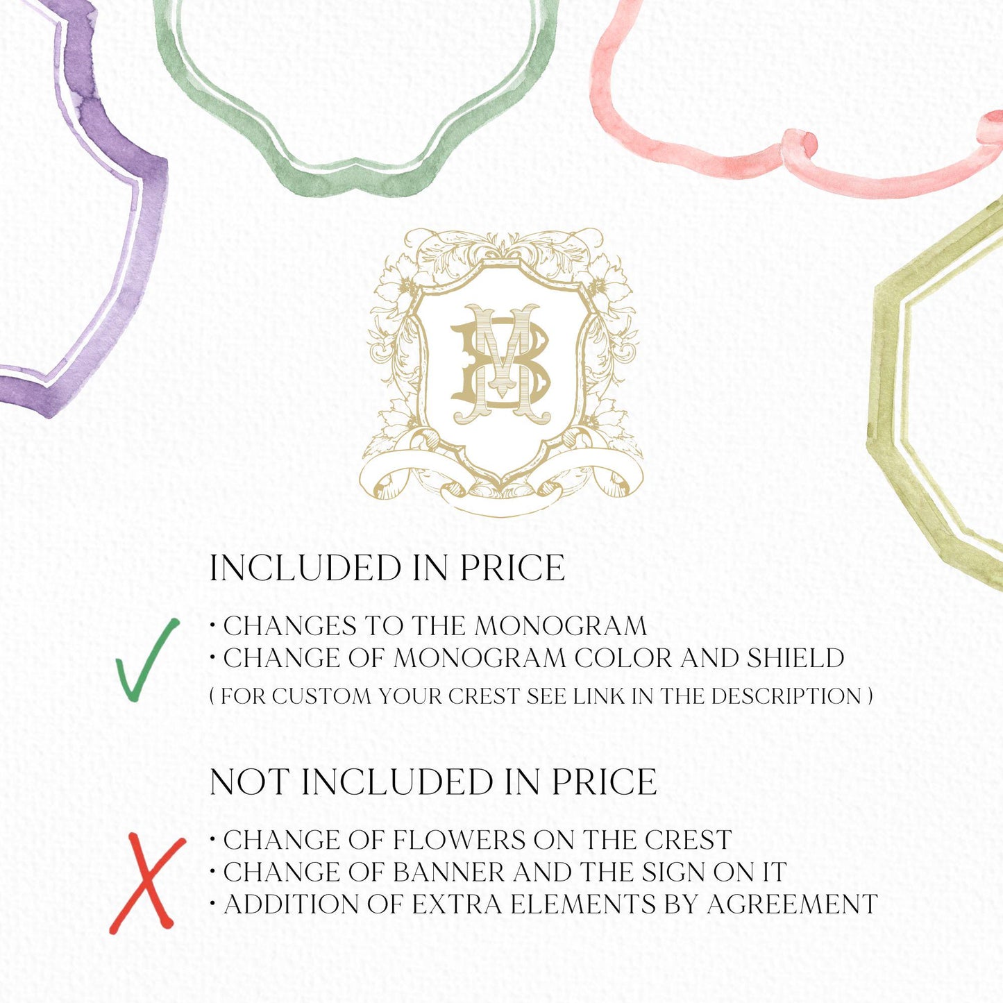 Vintage Gold Botanicals Flower Crest - Monogram Crest - Botanicals Floral Luxury Line art Wedding Crest - Romantic Wedding Crest