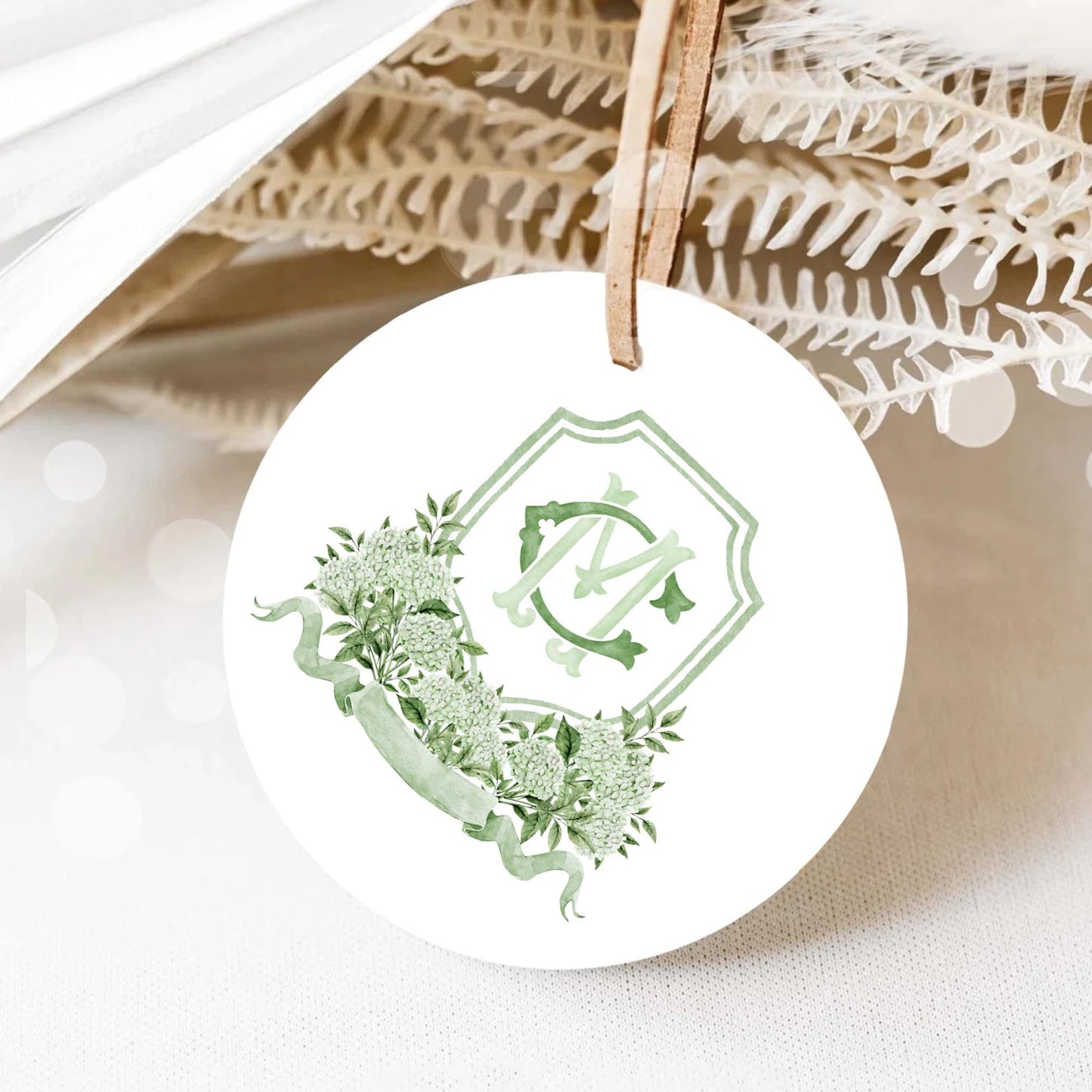 Green Hydrangea Flower Wedding Crest - Monogram Crest - Hydrangea White Floral Luxury Watercolor Wedding Crest - Romantic Wedding Crest