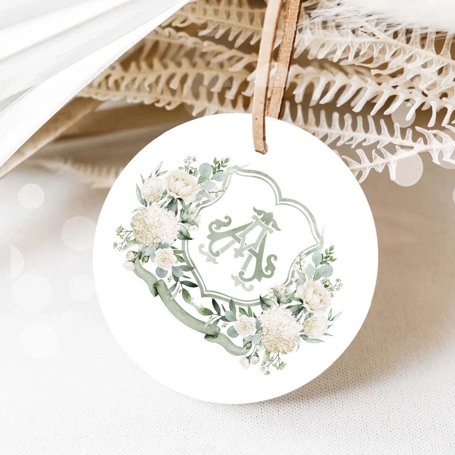 Hydrangea White Rose Greenery Flower Wedding Crest - Monogram Crest - Hydrangea White Floral Watercolor Wedding Crest Romantic Wedding Crest