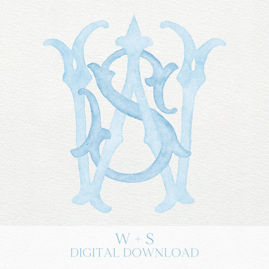 Watercolor Wedding Monogram – WS/SW Classic Design (Digital Download)
