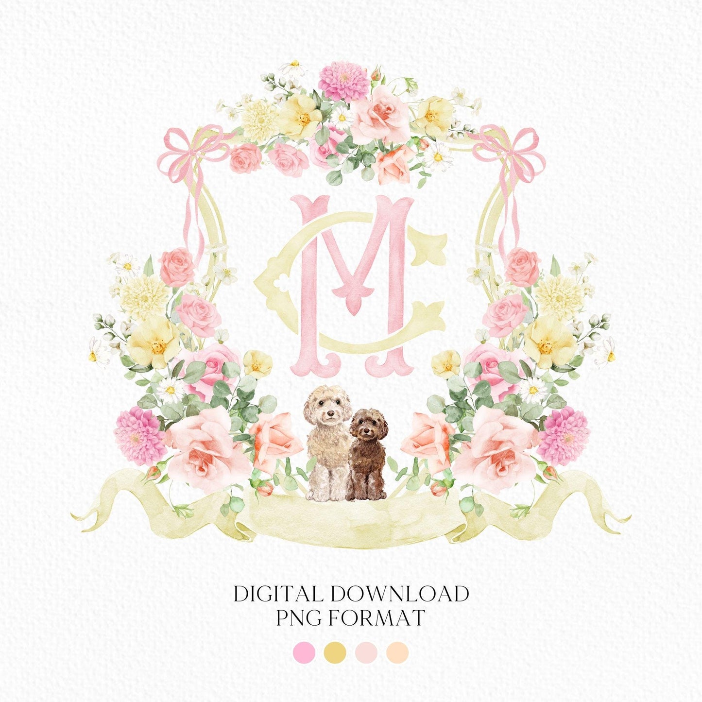 Blush Rose and Peony Greenery Flower Wedding Crest - Monogram Crest - Blush Peony Floral Watercolor Wedding Crest - Romantic Wedding Crest