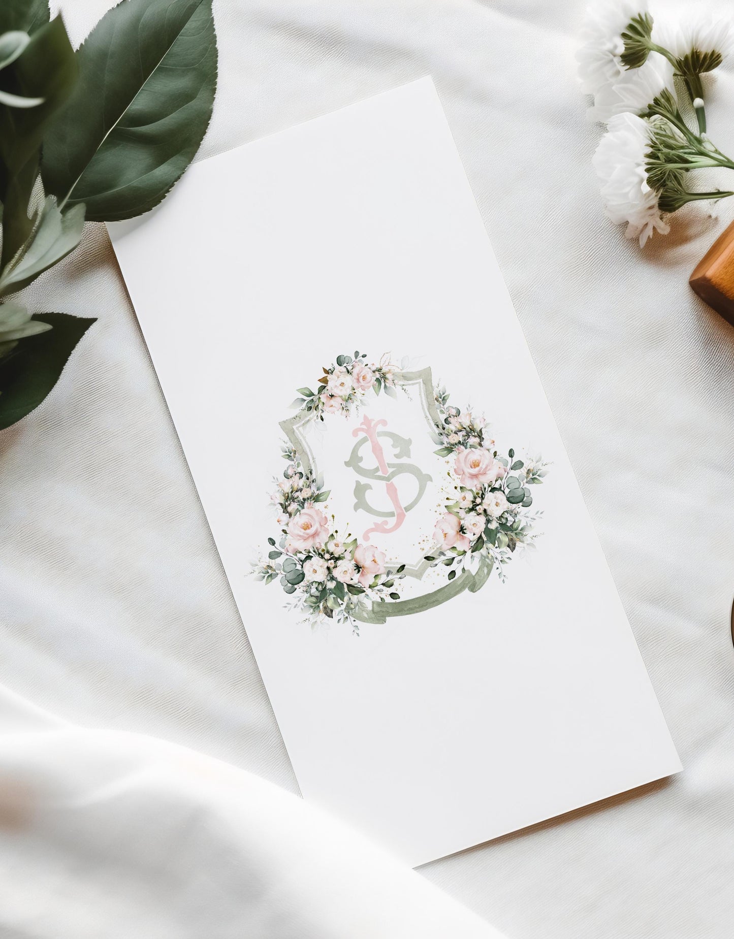 Blush Pink Roses Flower Wedding Crest - Monogram Crest - Pink Floral Luxury Watercolor Wedding Crest - Romantic Wedding Crest - Boho Roses