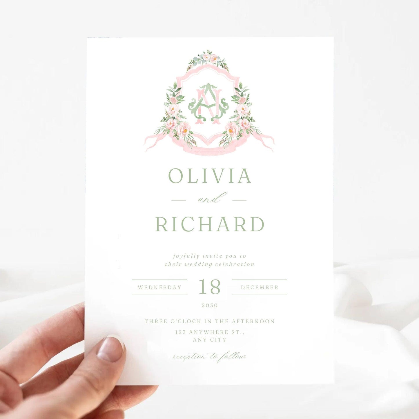 Blush Pink Floral Rustic Greenery Flower Wedding Crest - Monogram Crest - Floral Watercolor Wedding Crest - Romantic Wedding Crest