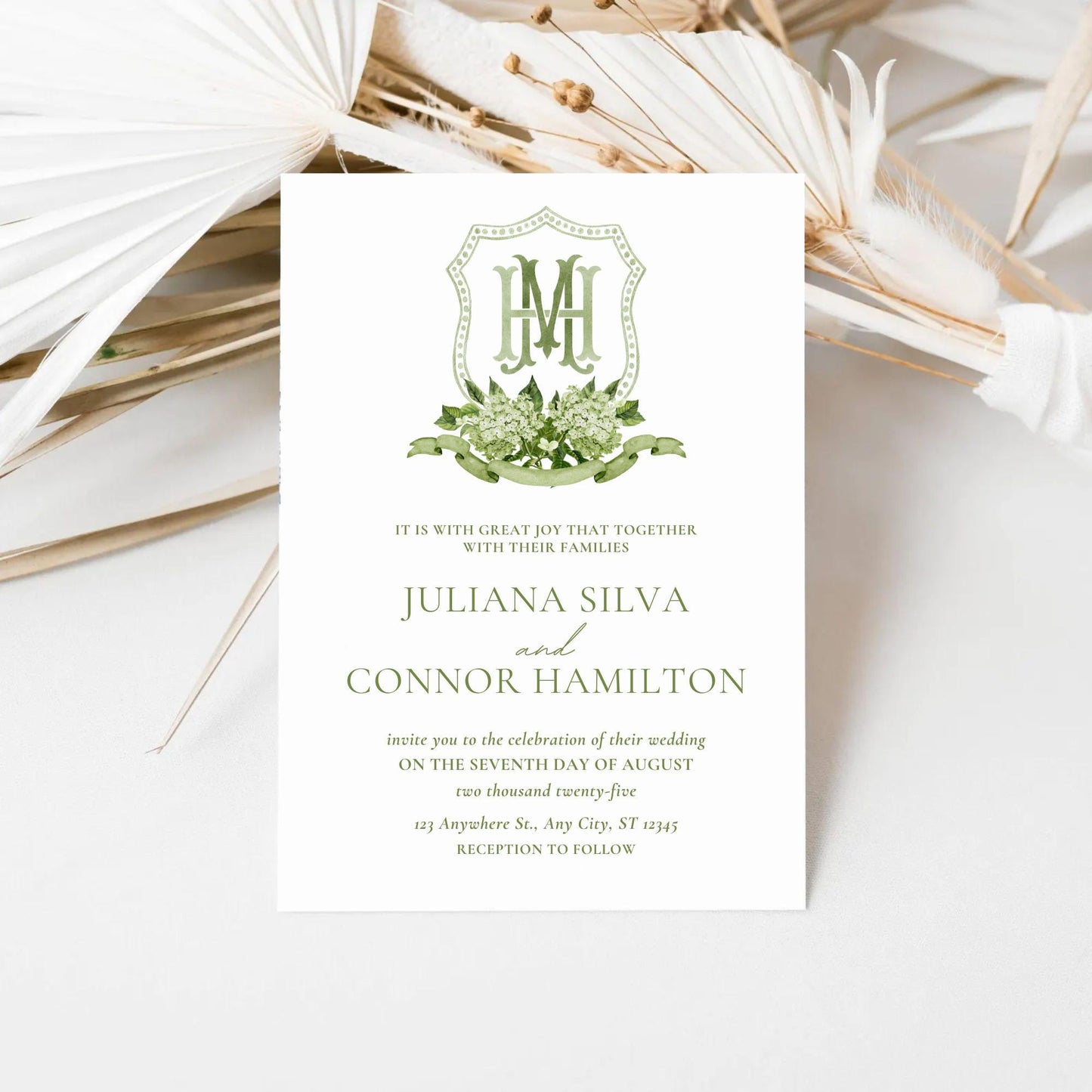 Green Hydrangea Flower Wedding Crest - Monogram Crest - Hydrangea Floral Watercolor Wedding Crest - Romantic Wedding Crest - Boho Hydrangea