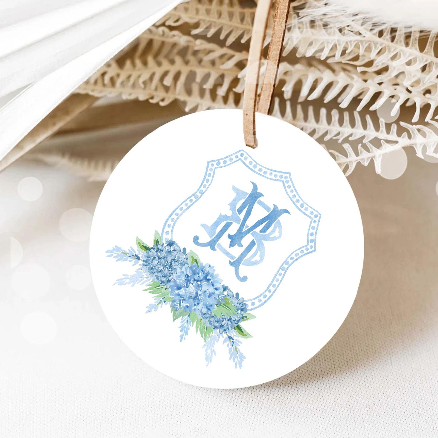 Hydrangea Blue Wedding Crest - Monogram Crest - Hydrangea Floral Luxury Watercolor Wedding Crest - Romantic Wedding Crest