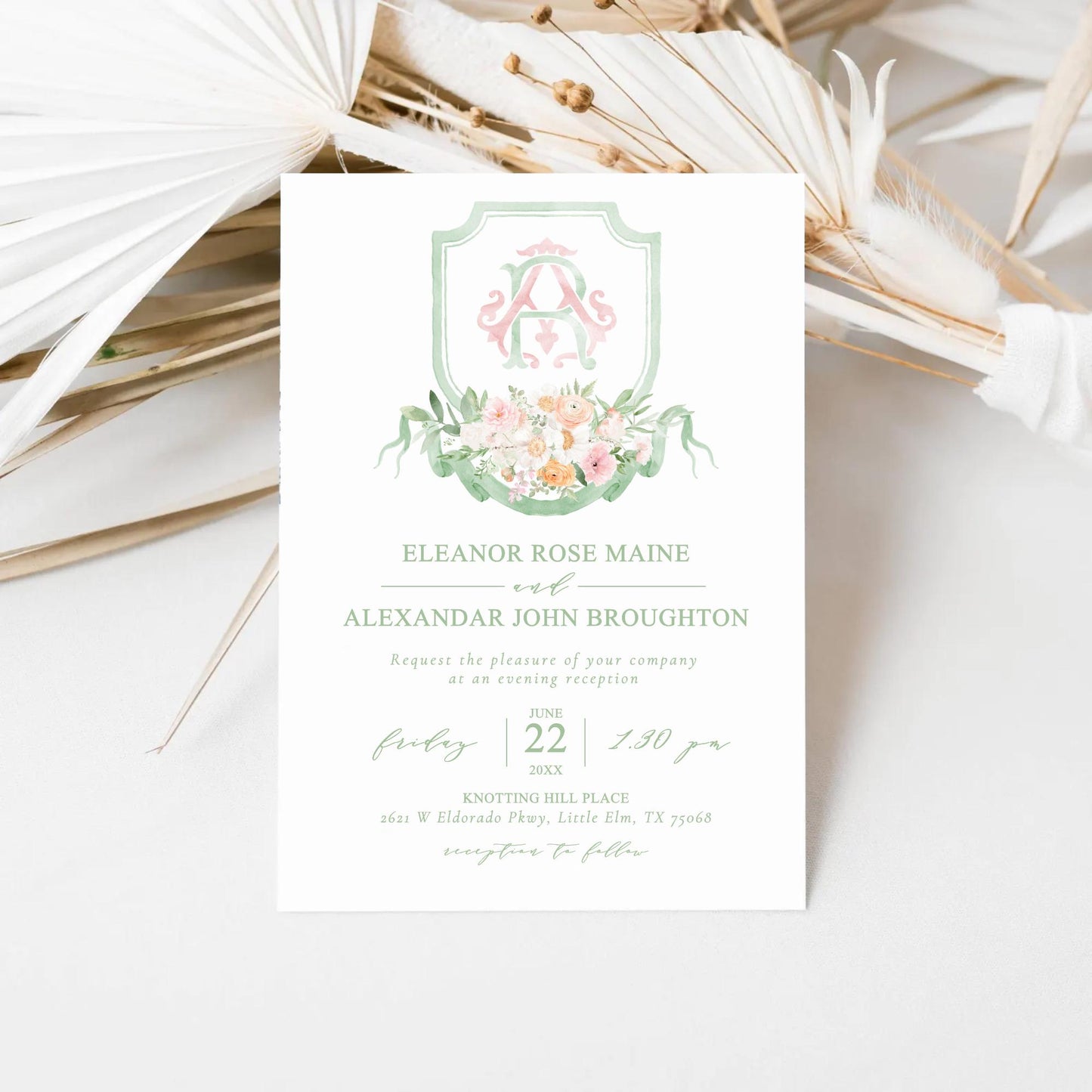 Wildflowers Pink Flower Garden Flowers Wedding Crest - Monogram Crest - Floral Luxury Watercolor Wedding Crest - Romantic Wedding Crest