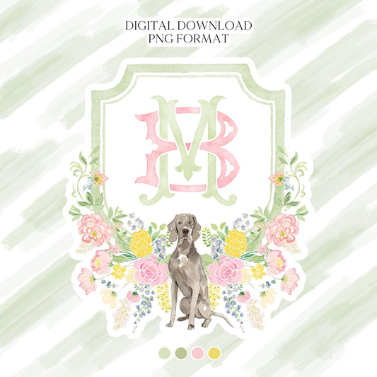 Wildflowers Bright Floral Colorful Watercolor Wedding Crest - Monogram Crest - Floral Watercolor Wedding Crest - Romantic Wedding Crest