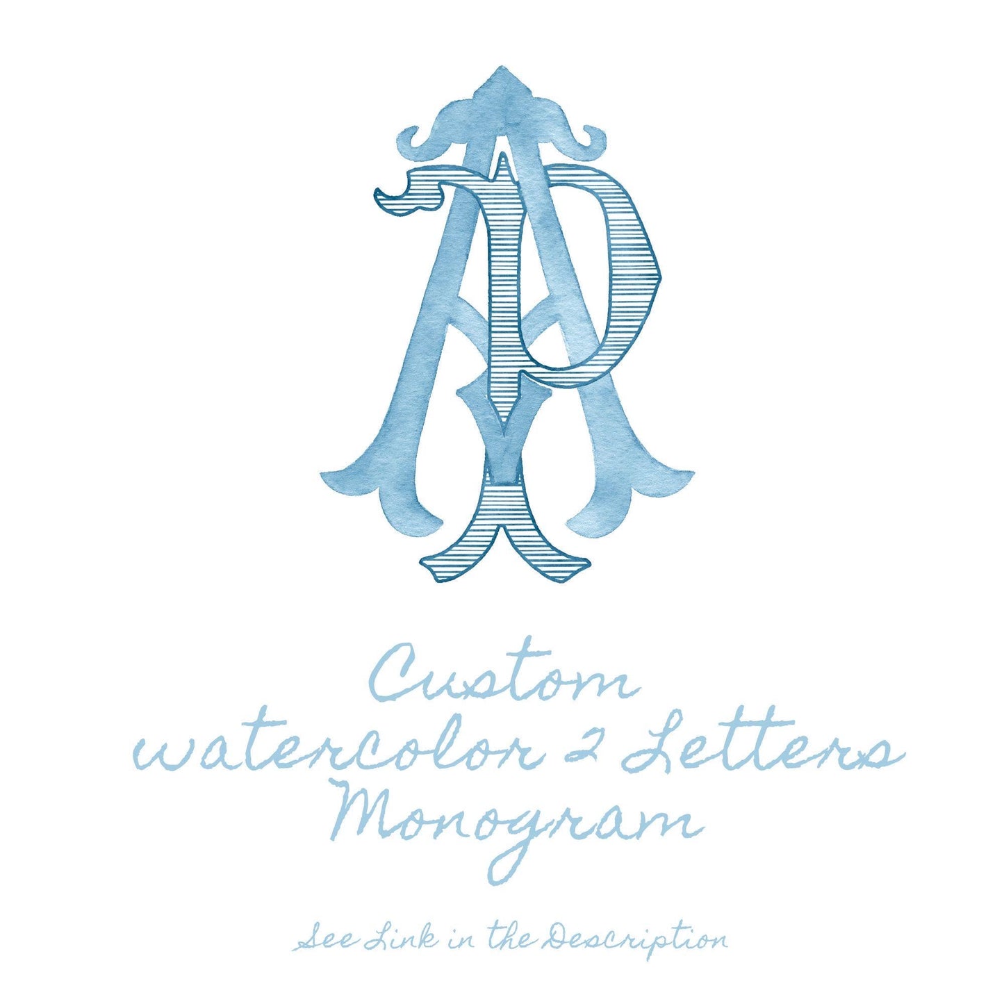 Custom Monogram Initial Letters, Monogram for Crest Design, Wedding Monogram, Wedding Logo, Custom Watercolor Wedding Crest
