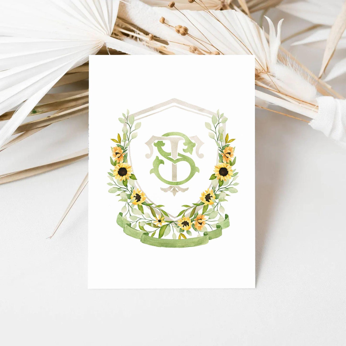 Sunflower Rustic Flower Wedding Crest - Monogram Crest - Sunflower Floral Luxury Watercolor Wedding Crest - Romantic Wedding Crest