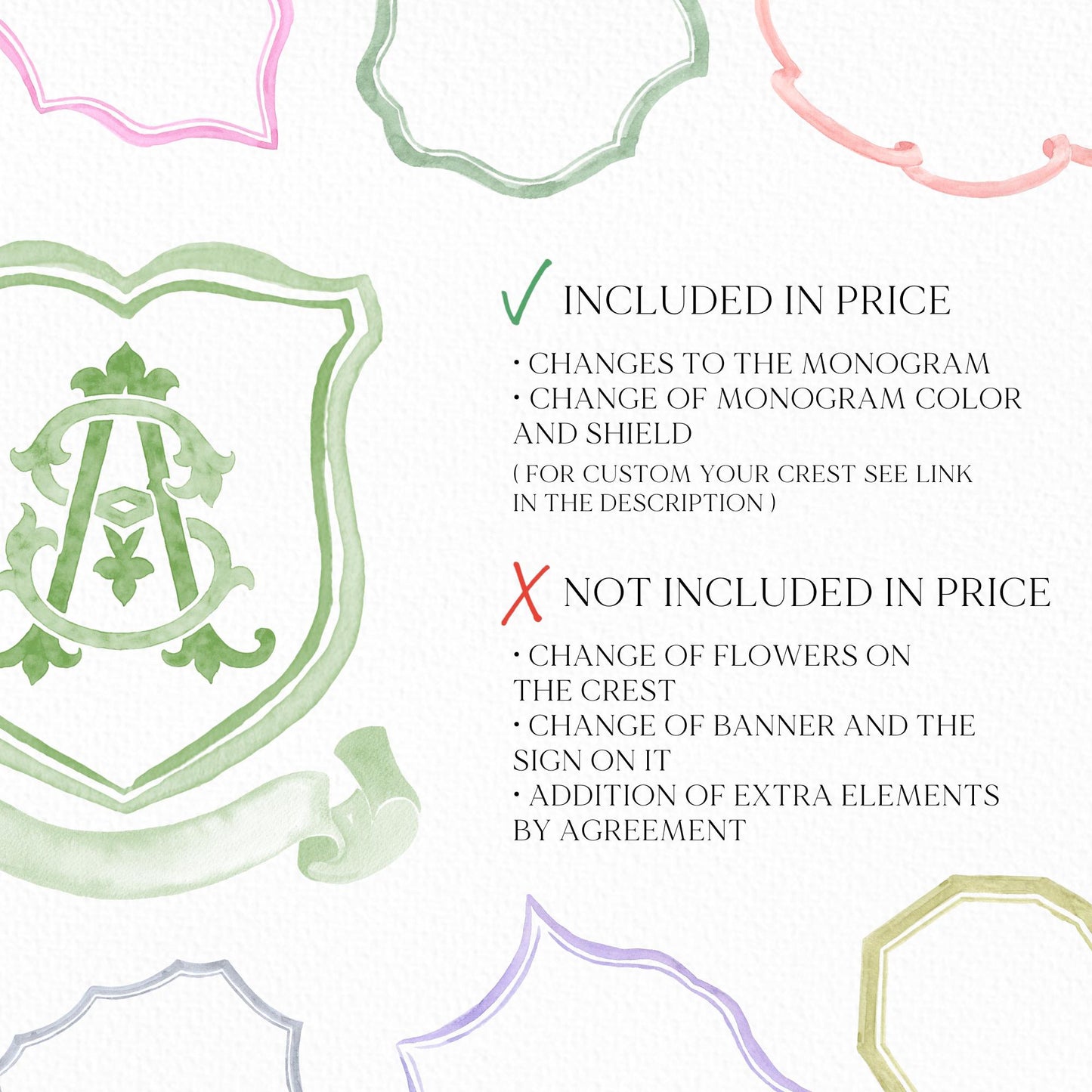 Modern Classic Wedding Crest - Monogram Crest - Luxury Watercolor Wedding Crest - Romantic Wedding Crest - Custom Monogram Initial Letters
