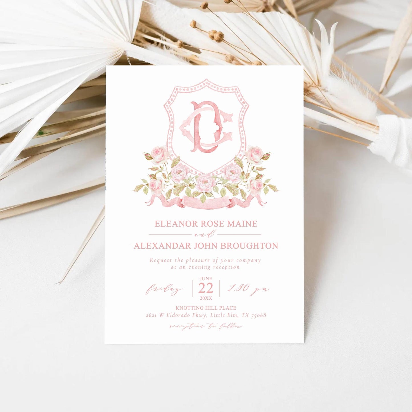 Blush Pink Floral Rustic Greenery Flower Wedding Crest - Monogram Crest - Floral Watercolor Wedding Crest - Romantic Wedding Crest