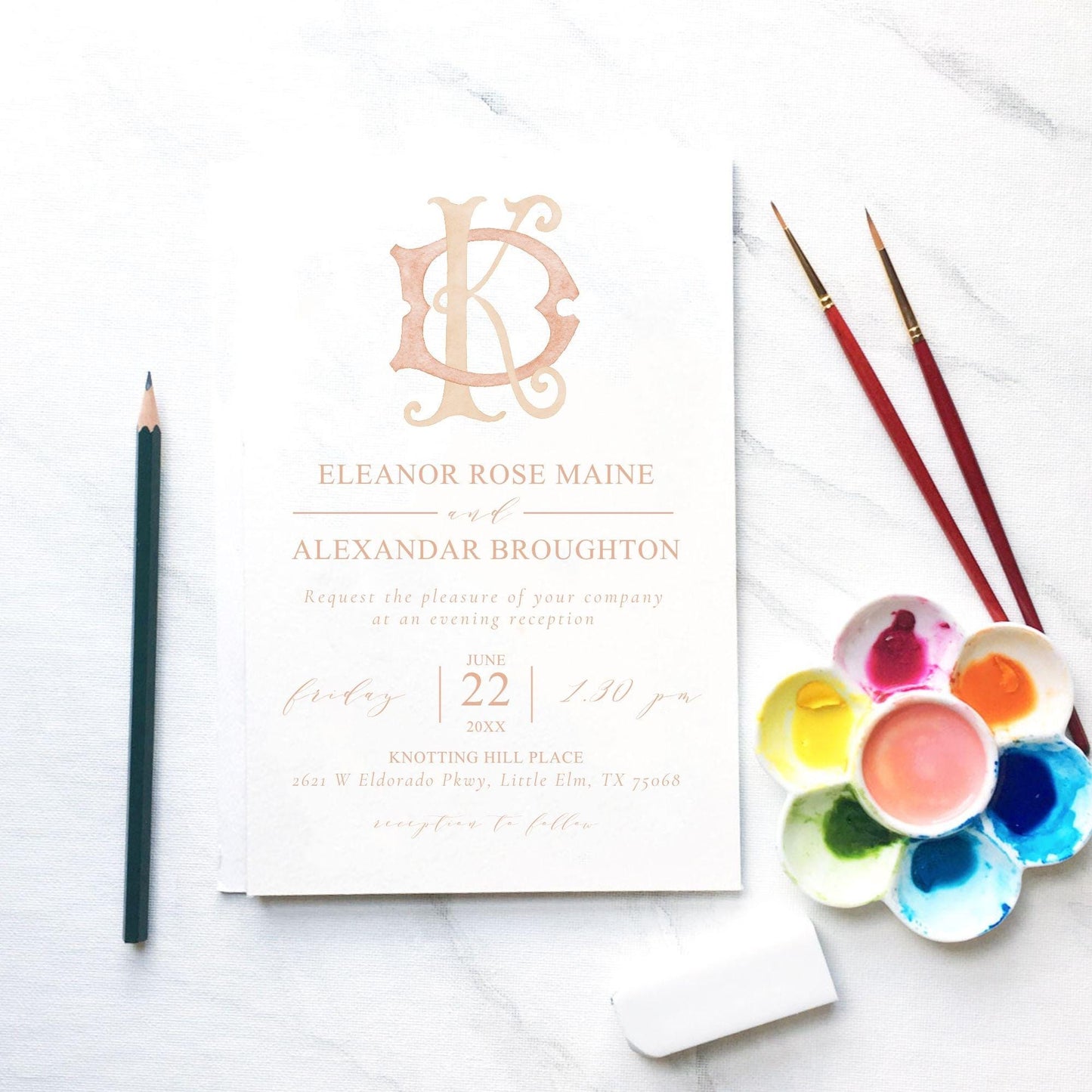 Watercolor Wedding Monogram DK – Classic Initials (Digital Download)
