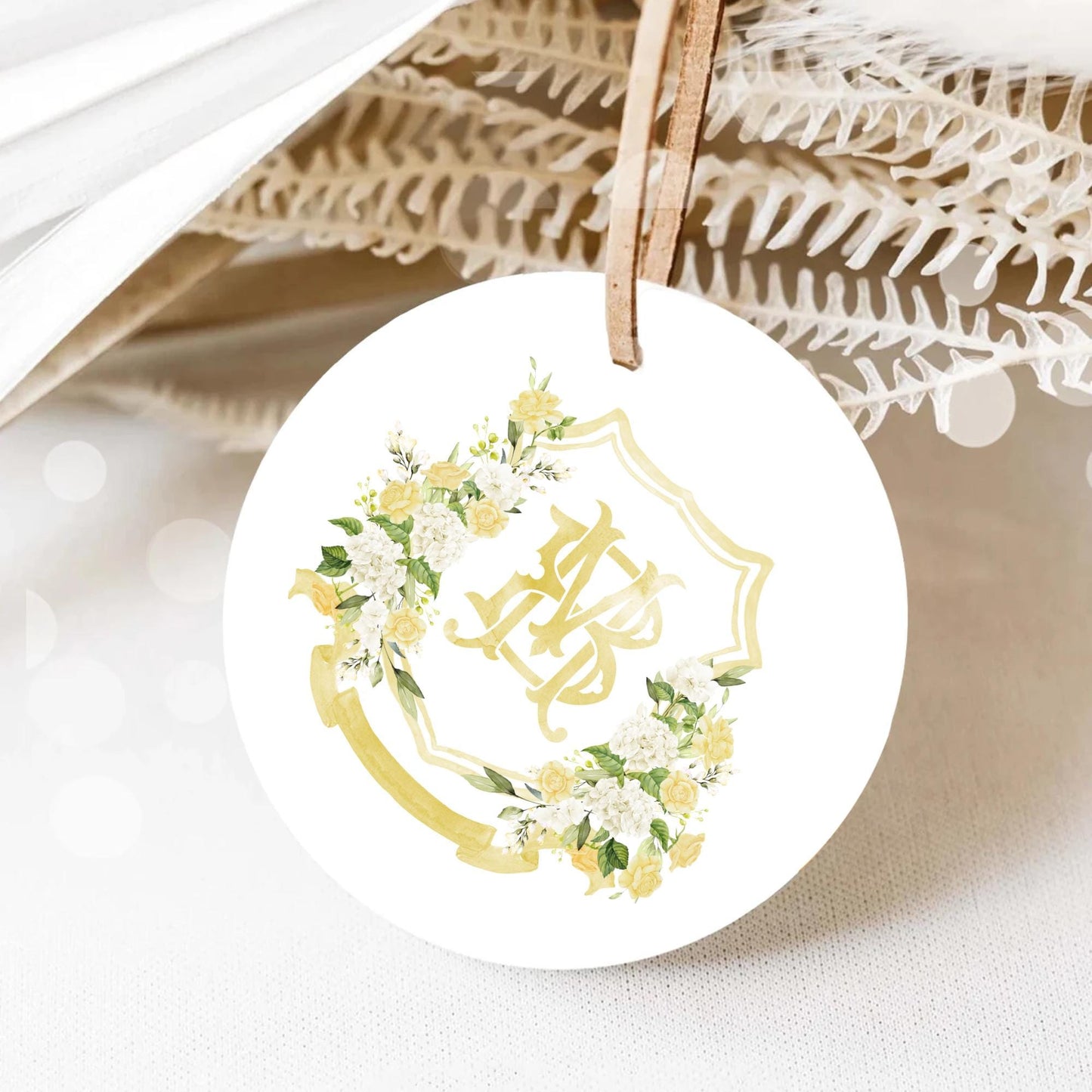 White Hydrangea Yellow Roses Flower Wedding Crest - Monogram Crest - Greenery Floral Luxury Watercolor Wedding Crest