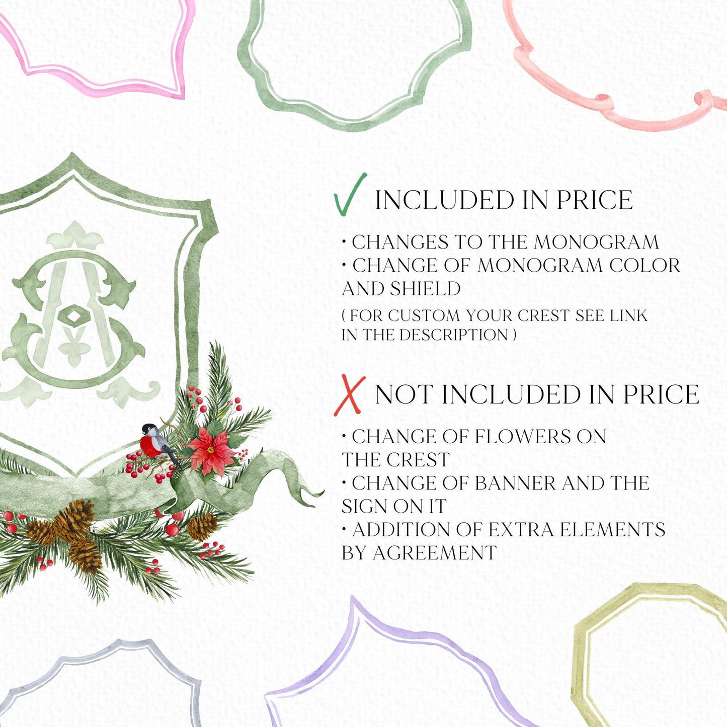 Custom Christmas Wedding Crest - Monogram Crest - Rose Hips Floral Watercolor Wedding Crest - Winter Christmas Wedding Crest - Winter Crest