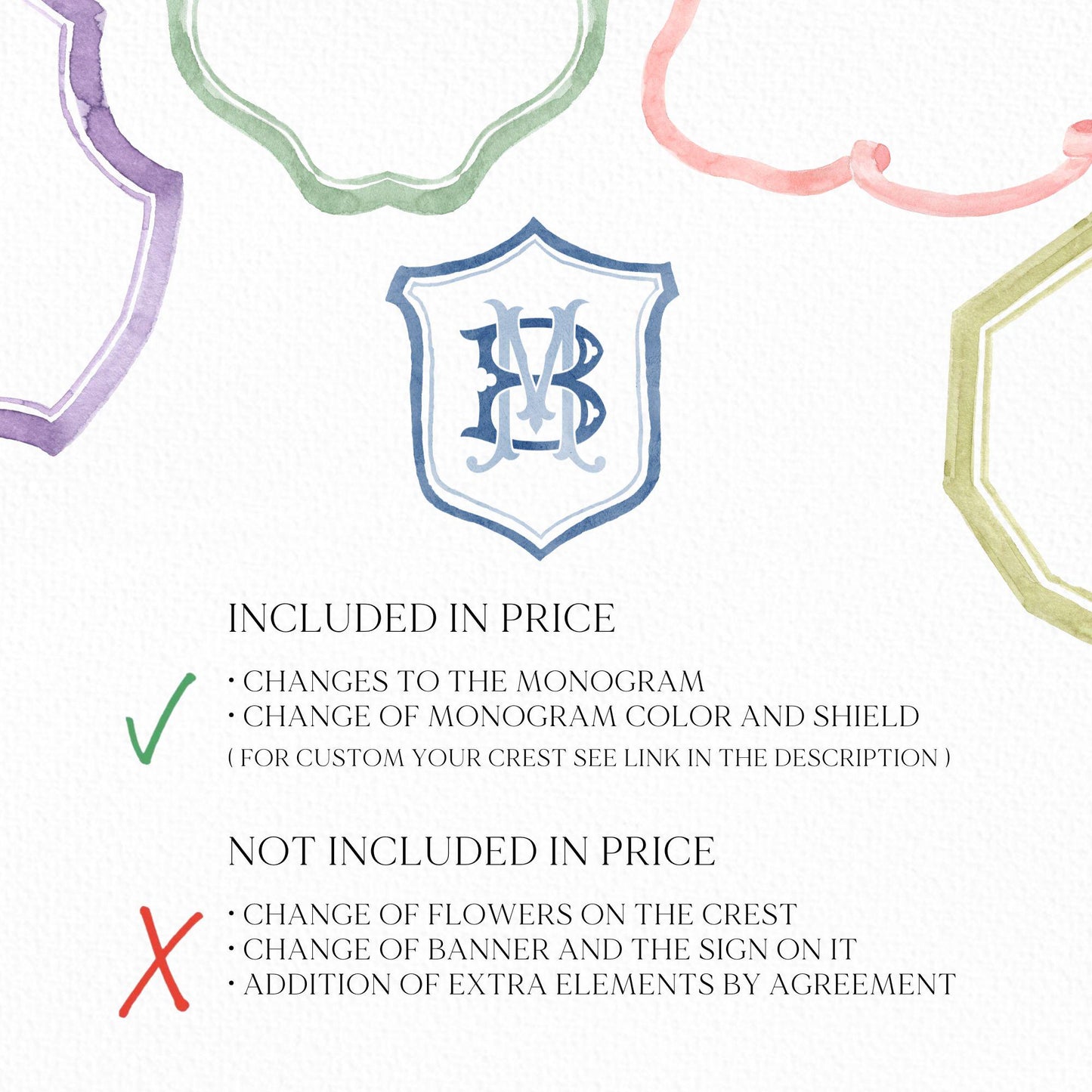 Modern Classic Wedding Crest - Monogram Crest - Luxury Watercolor Wedding Crest - Romantic Wedding Crest - Custom Monogram Initial Letters