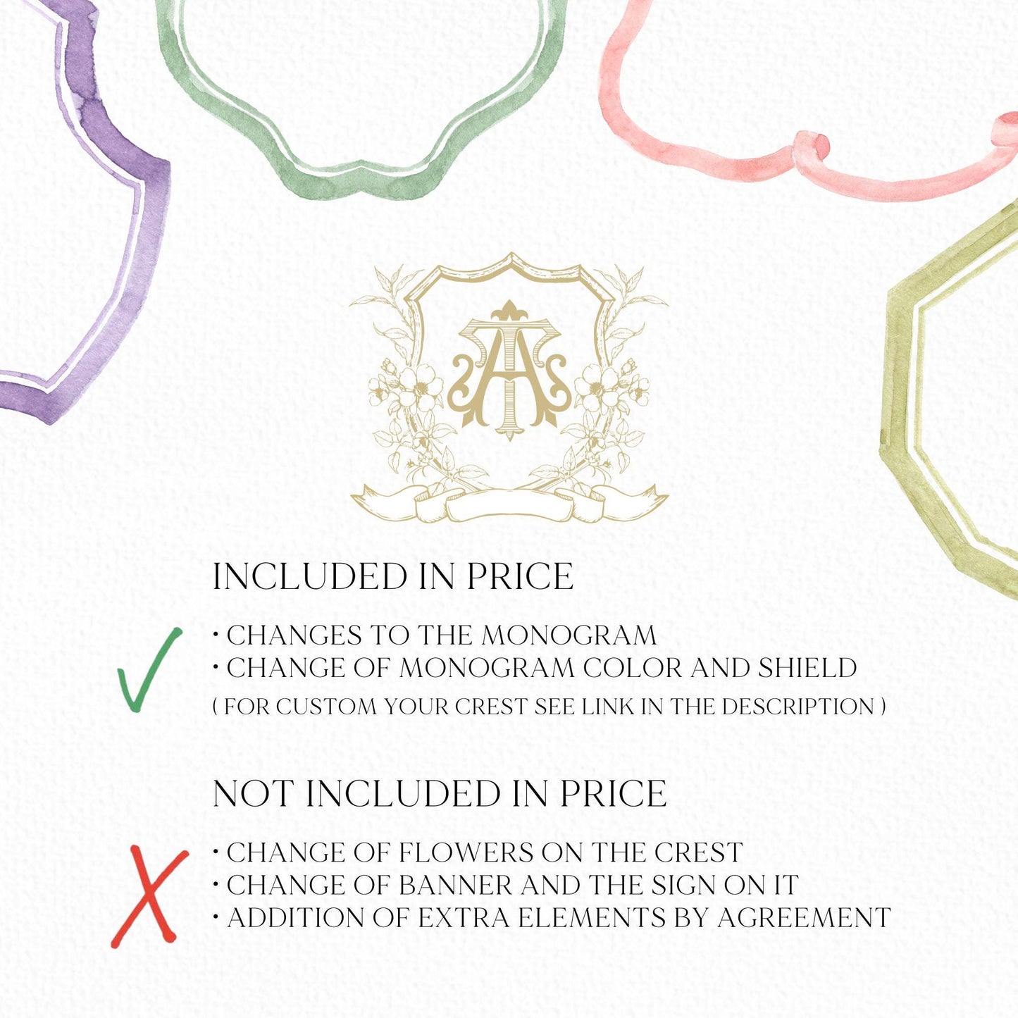 Vintage Gold Botanicals Flower Crest - Monogram Crest - Botanicals Floral Luxury Line art Wedding Crest - Romantic Wedding Crest