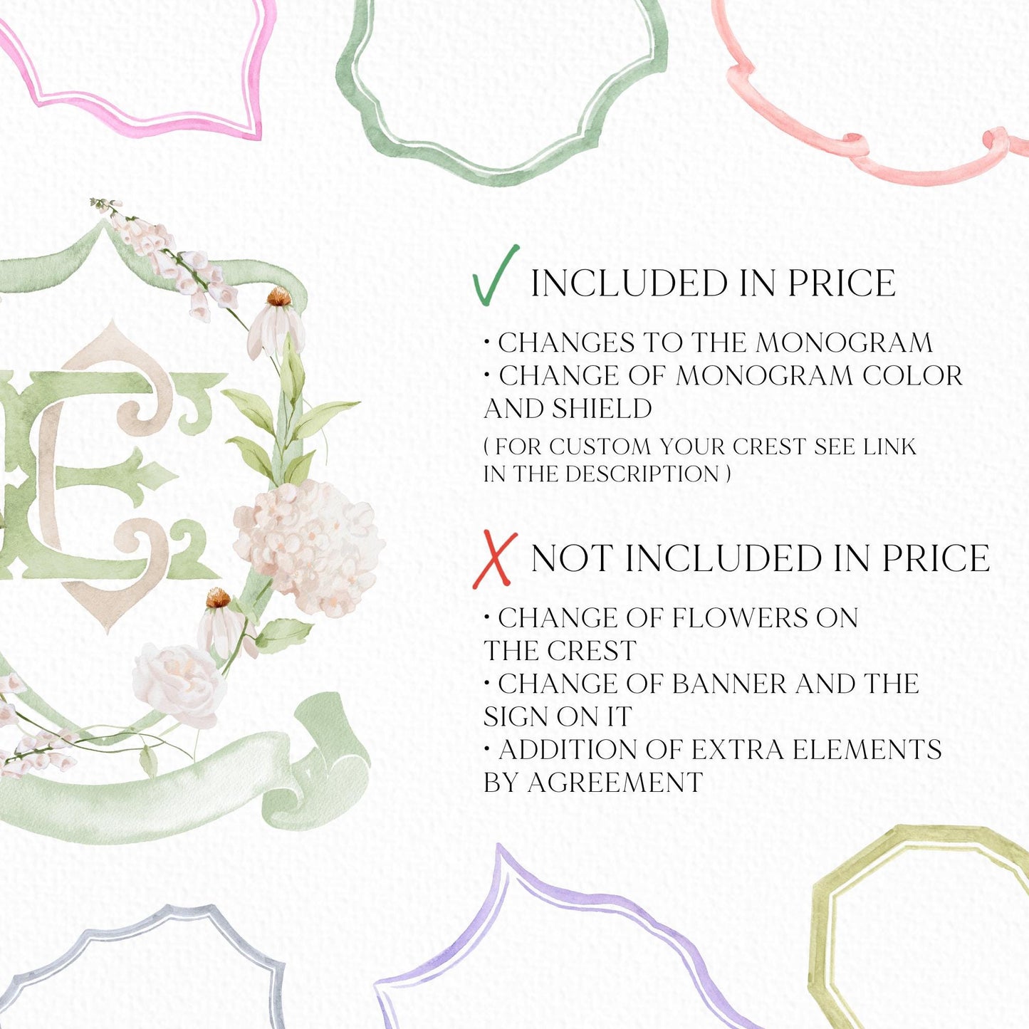 Hydrangea White Flower Wedding Crest - Monogram Crest - White Hydrangea Floral Luxury Watercolor Wedding Crest - Romantic Wedding Crest